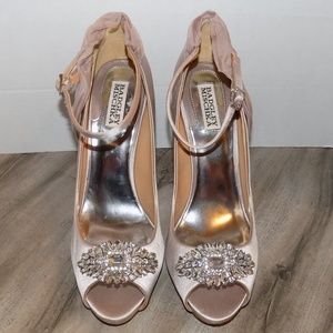 Badgley Mischka Satin Peeptoe Heels w/ rhinestones